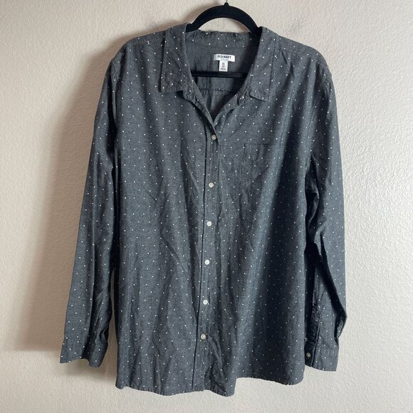 Old Navy Womens Plus XXL Gray Polka Dot Long Sleeve Button Up Shirt Cotton Top - Picture 6 of 8